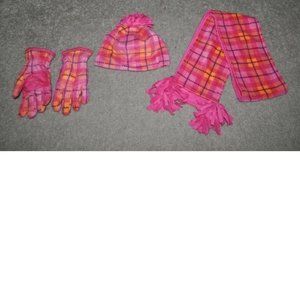 Girls Winter Hat, Scarf & Gloves Set Fleece Pink Animal Jumping Beans 3 Pc Set